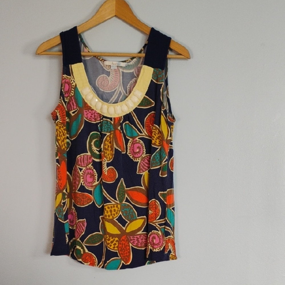 Boden Multicolor Embellished Loose Fit Tank Top Size 14- Summer Beachy Casual